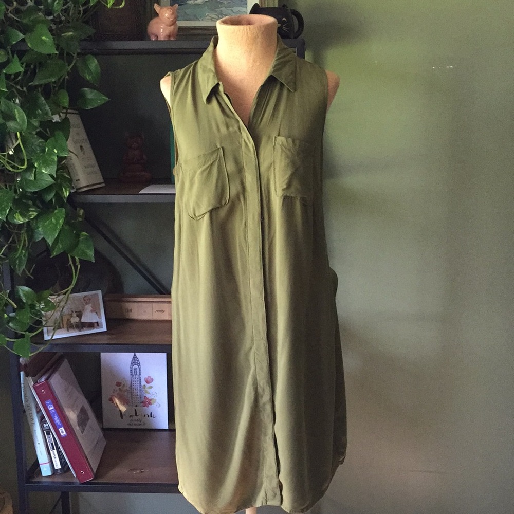 Olive green Button Up Dress